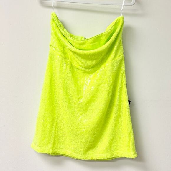 NWT Lulus Embellished Sequin Strapless Mini Dress Neon Yellow Women's L - Picture 2 of 6